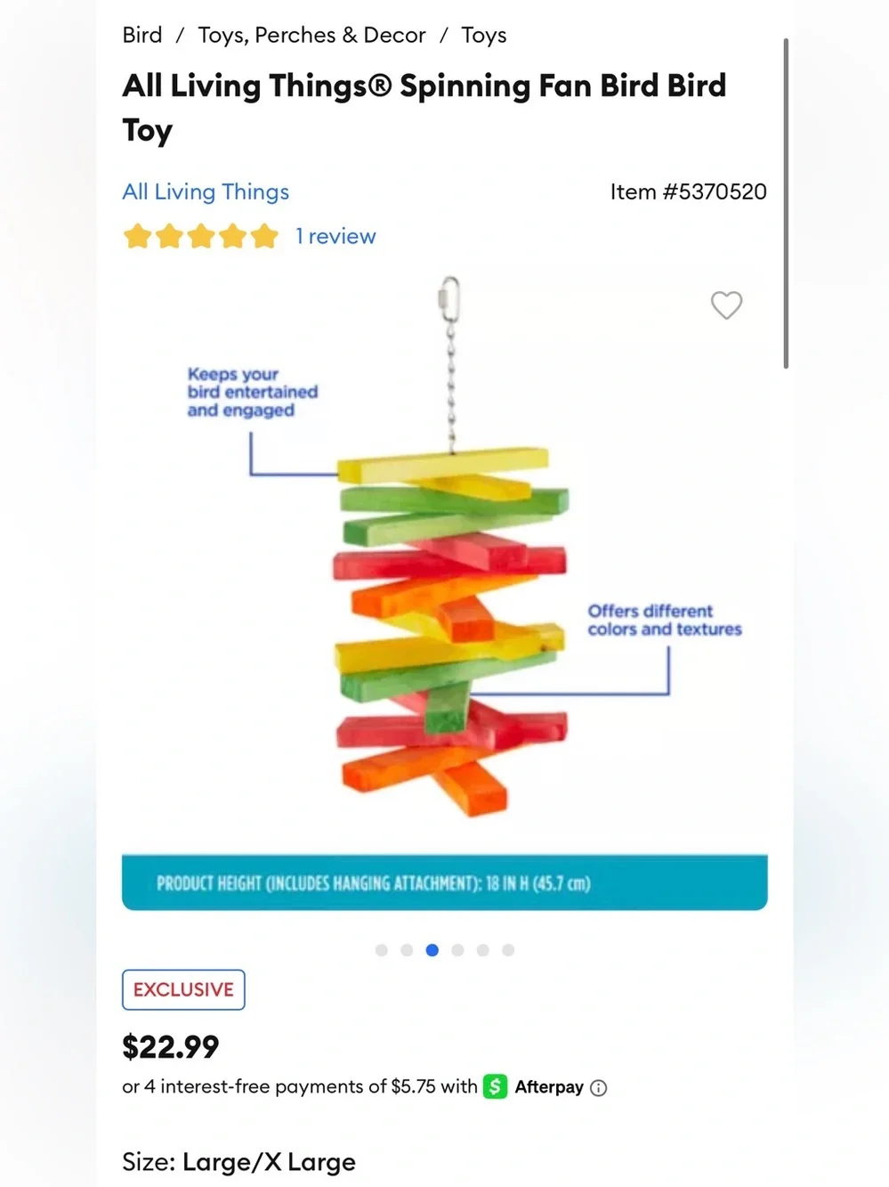 All Living Things® Spinning Fan Bird Bird Toy